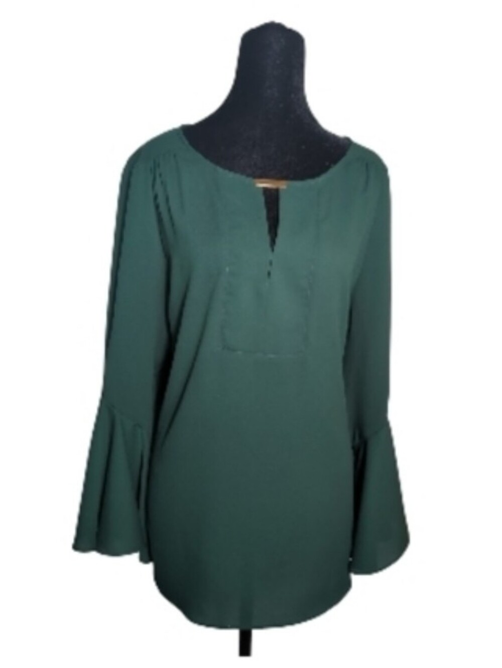Gibson Latimer Large Dark Green Tunic Bell Sleeves Front Keyhole Cottage Boho